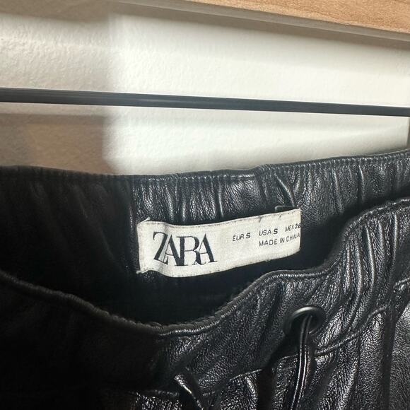 Zara Women's Black Faux Leather The Weekend Drawstring Pants Size Small - Picture 5 of 16